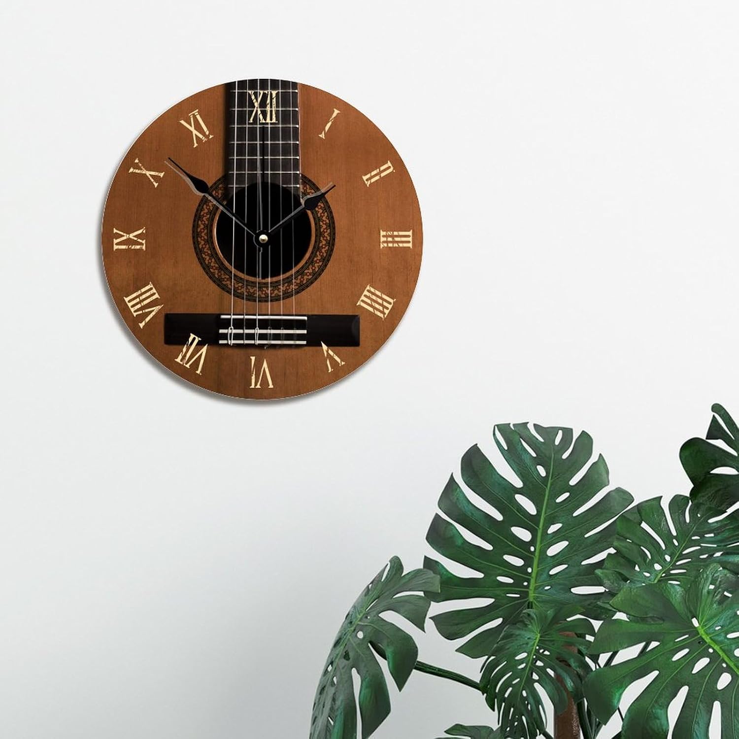 Natural Wood Look Acoustic Guitar Wall Clock Music Rustic Chic Wood Clock 10 Silent Non-Ticking Quartz Battery Operated Clock for Living Room Kitchen Bedroom Farmhouse Home Decor Birthday Wedding Gift image 4