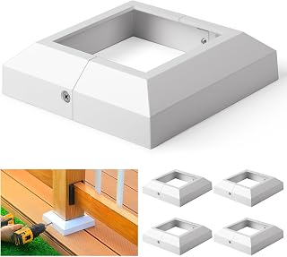 4 pcs 4x4 (Actual: 4"x4") Aluminum Deck Post Base Cover, for Deck railings, Stairs, Patios, Porches Split Deck Post Skirt (White)