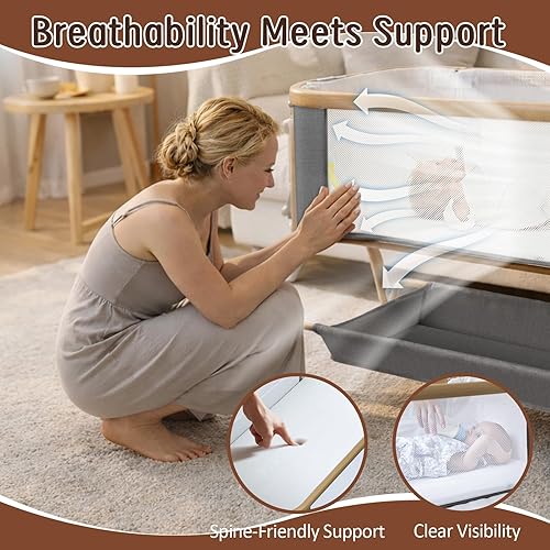 Miniatura 5 de Moisés mecedor para bebé, cuna portátil desmontable y cuna ajustable con 8 alturas, malla transpirable, cesta de almacenamiento y juguete móvil para