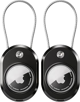 DDJ 2 Pack for AirTag Holder with Keychain, Waterproof Case for Apple AirTag & Moto Tag, for Air TagHolder Anti-Lost Wire Cable Lock with ID Card for Keys, Luggage, Backpack, Pet Collar Black/Black