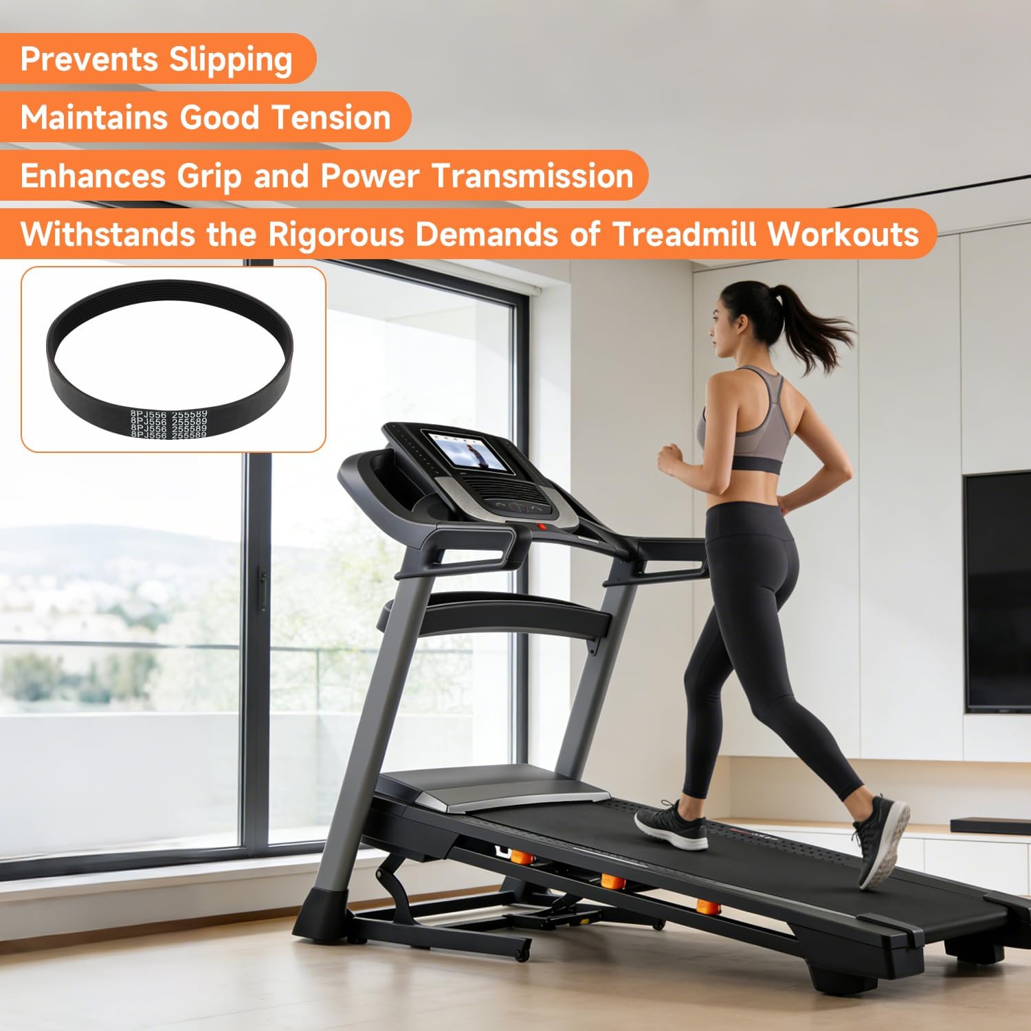 Treadmill Motor Belt Compatible with NordicTrack ProForm Reebok Gold's Gym Epic Fitness F23 Sport 500s Replace#: 255589 8PJ556, 21.89"×0.75" Traction Drive Belt