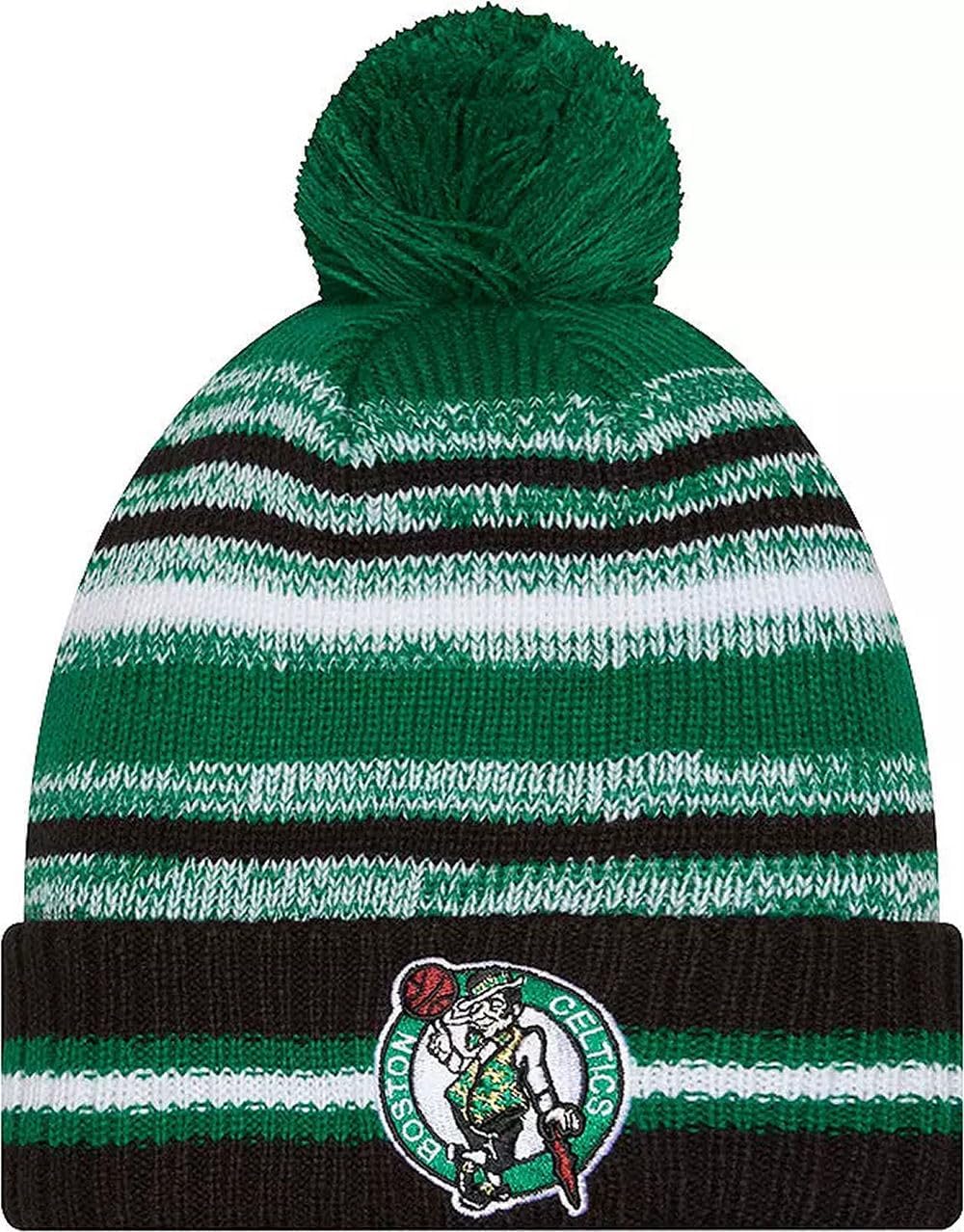 Sideline Sport Striped Cuffed Knit Beanie Hat Pom - NBA Cheer Winter Knit Toque Cap