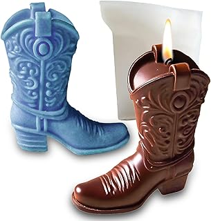 Cool Boot Shape Candle Molds, 3D Cowboy Chocolate Molds, Cowboy Boot Silicone Molds for Resin Candle Soap Wax Making, Silicone Fondant Jelly Ice Cake Decoration Mold for Crafts Baking Tool