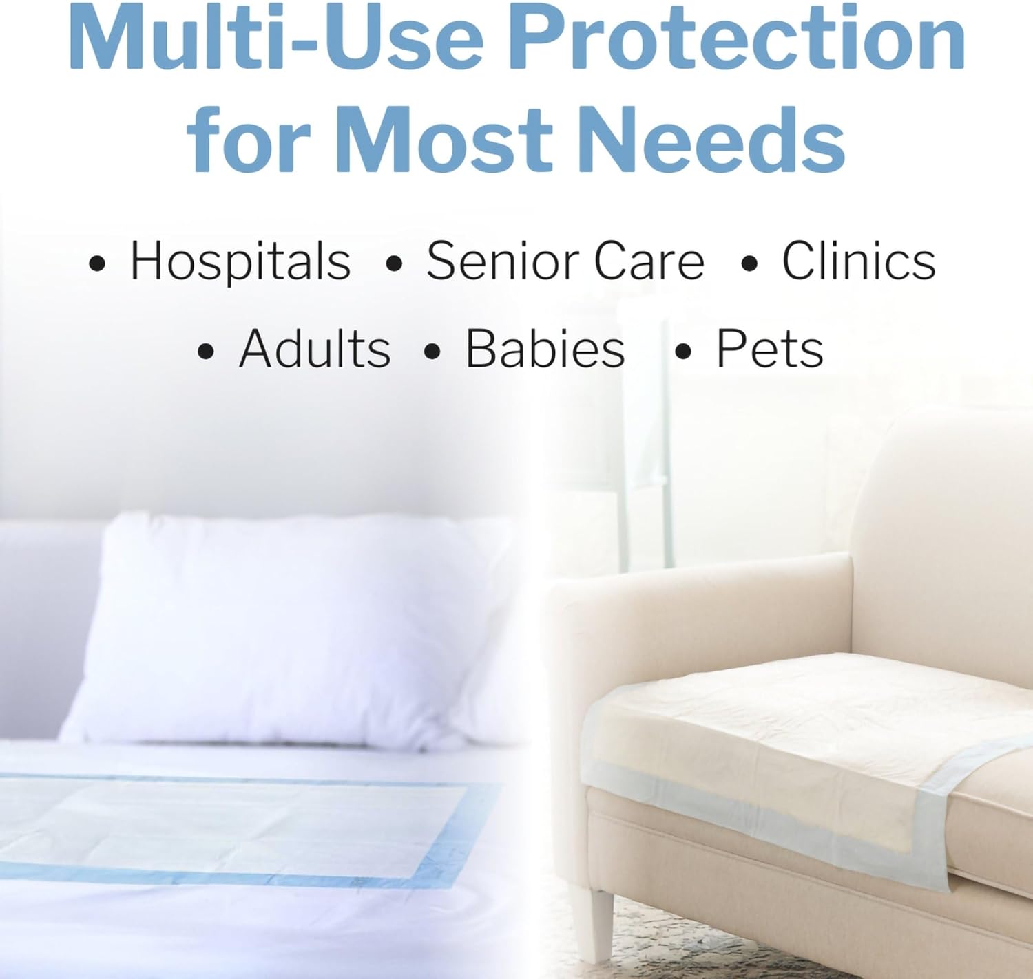 McKesson Underpads Disposable Bed Pads 23" x 36" [150 Count], Light Absorbency, Fluff Incontinence Chux Pads for Adults, Elderly, and Baby, Pee Pads