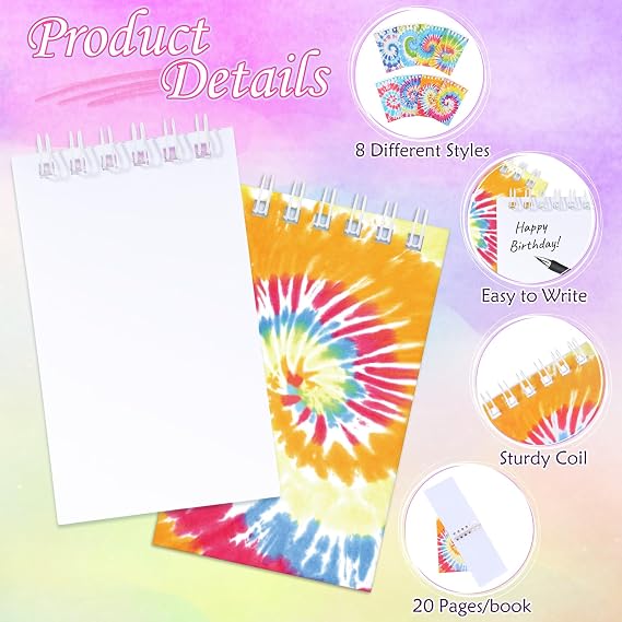 Dianelhall 24 Pcs Mini Tie Dye Notebooks Tie Dye Party Favors Spiral Notepads Pastel Notebooks Pocket Notepads for Kids Teacher Classroom Supplies Birthday Party Goodie Bag Filler
