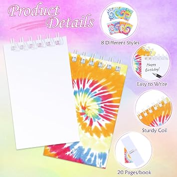 Dianelhall 24 Pcs Mini Tie Dye Notebooks Tie Dye Party Favors Spiral Notepads Pastel Notebooks Pocket Notepads for Kids Teacher Classroom Supplies Birthday Party Goodie Bag Filler