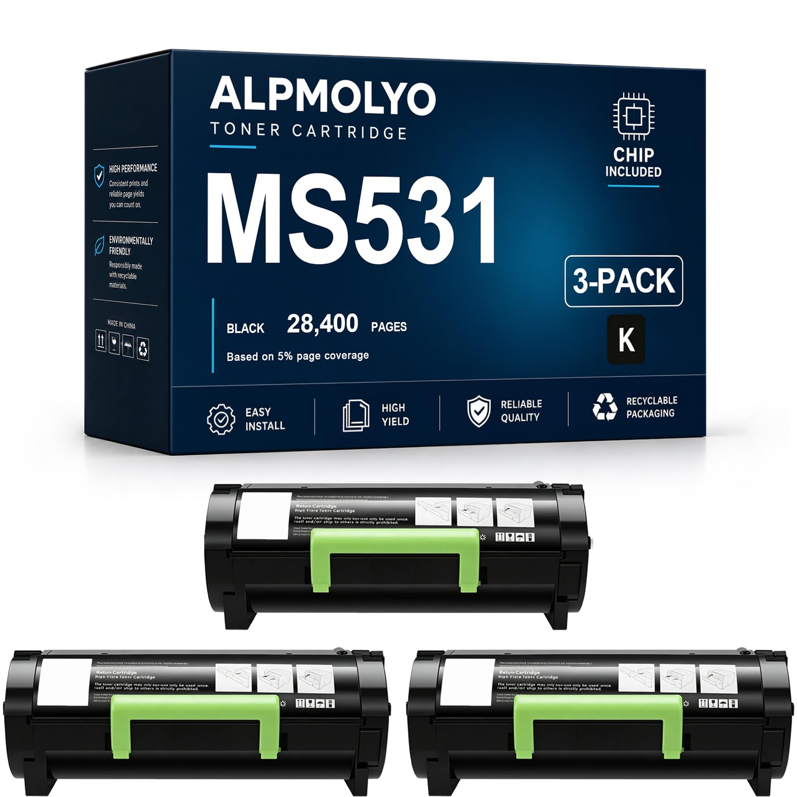Sostituzione della cartuccia di toner ad alta resa MS531 per 66S1H00 66S2H00, compatibile con Lexmark MS531dw MS631dw MX532adwe MS632dwe, con chip