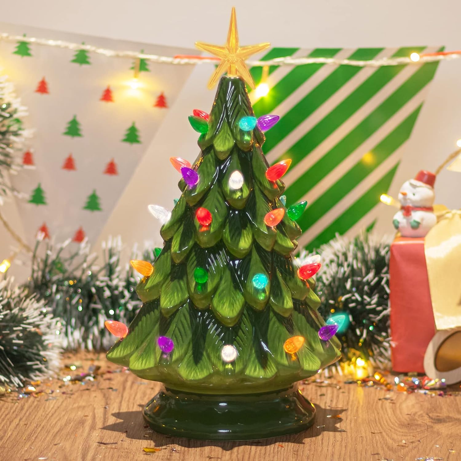 Ceramic Christmas Tree 11.8in HandPainted Ceramic