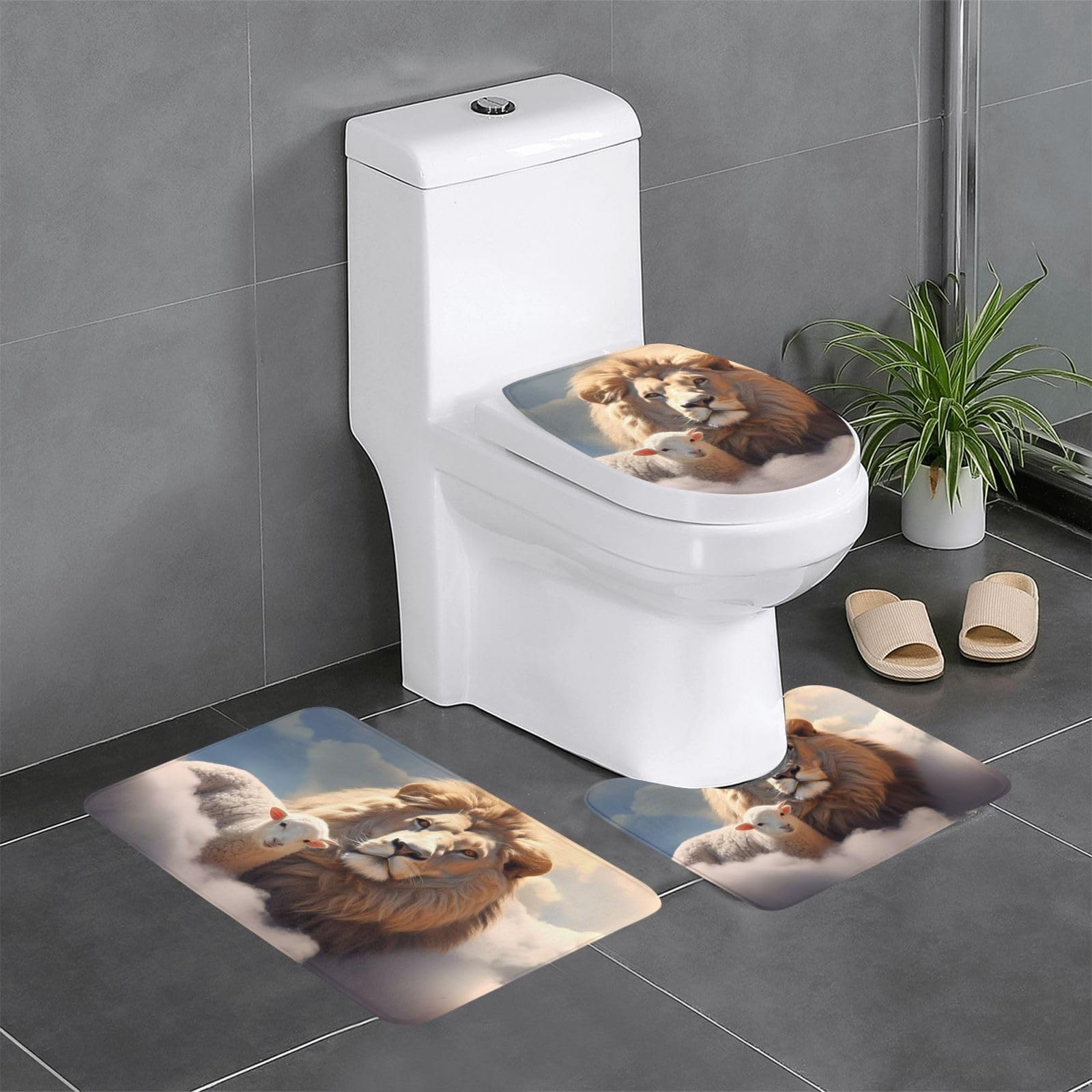 Tapis de salle de bain antidérapant lot de 3 ovale