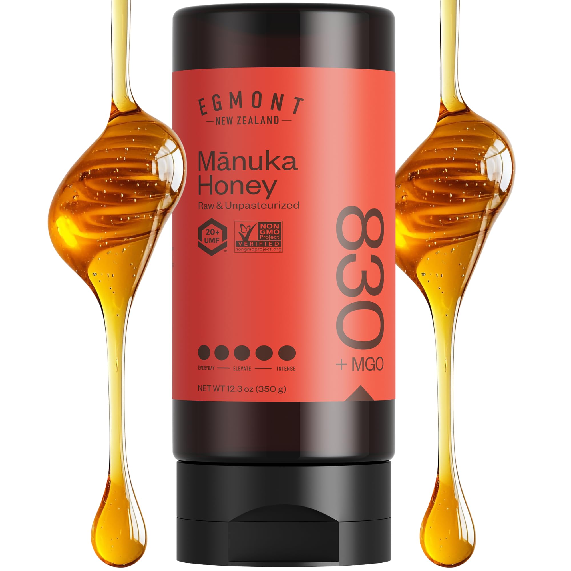Egmont Honey Manuka-Honig MGO 829+, UMF 20+ aus Neuseeland (350 g) | Quetschtube | Roh & Nicht Pasteurisiert | Monofloral | Rückverfolgbar vom Bienenstock bis ins Glas | Nachhaltig hergestellt
