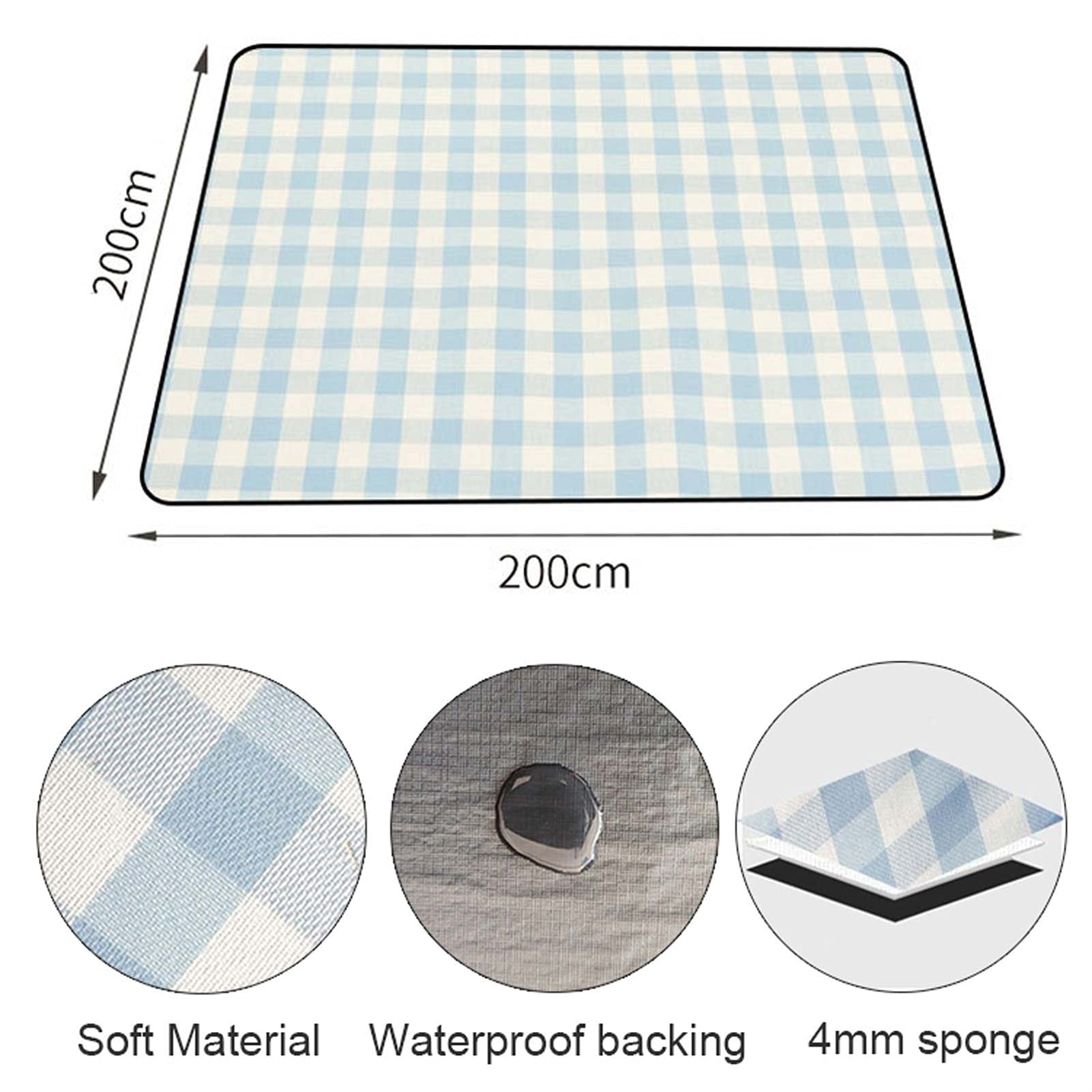 Couverture de Pique-Nique Imperméable, 200x200 CM Portable Tapis Pique Niques, Natte de Plage Nappe Picnic pour Jardin Extérieur (Color : Yellow Grid)