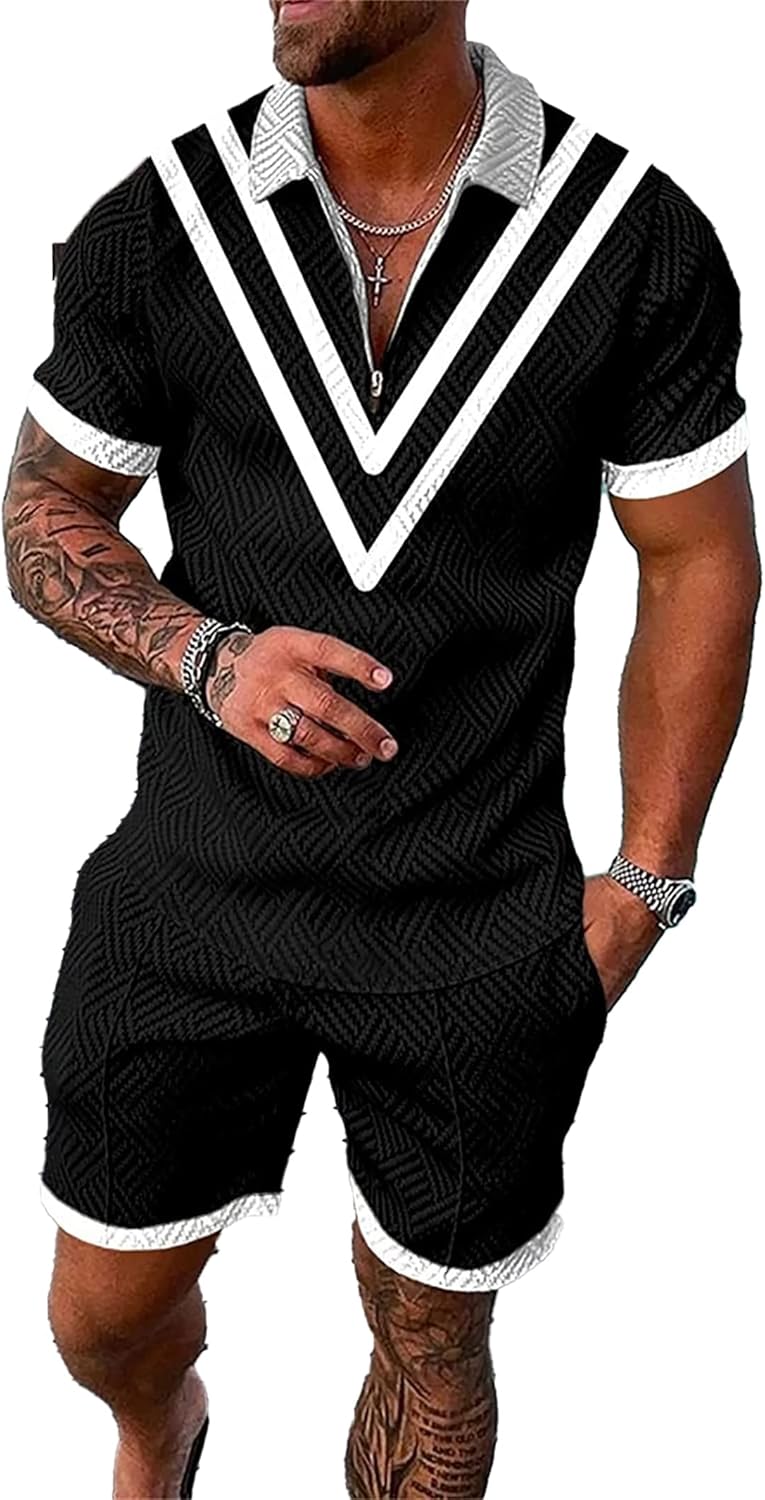 men’s short sets outfits 2 piece summer tracksuit short sleeve polo shirt and shorts set casual sport suit