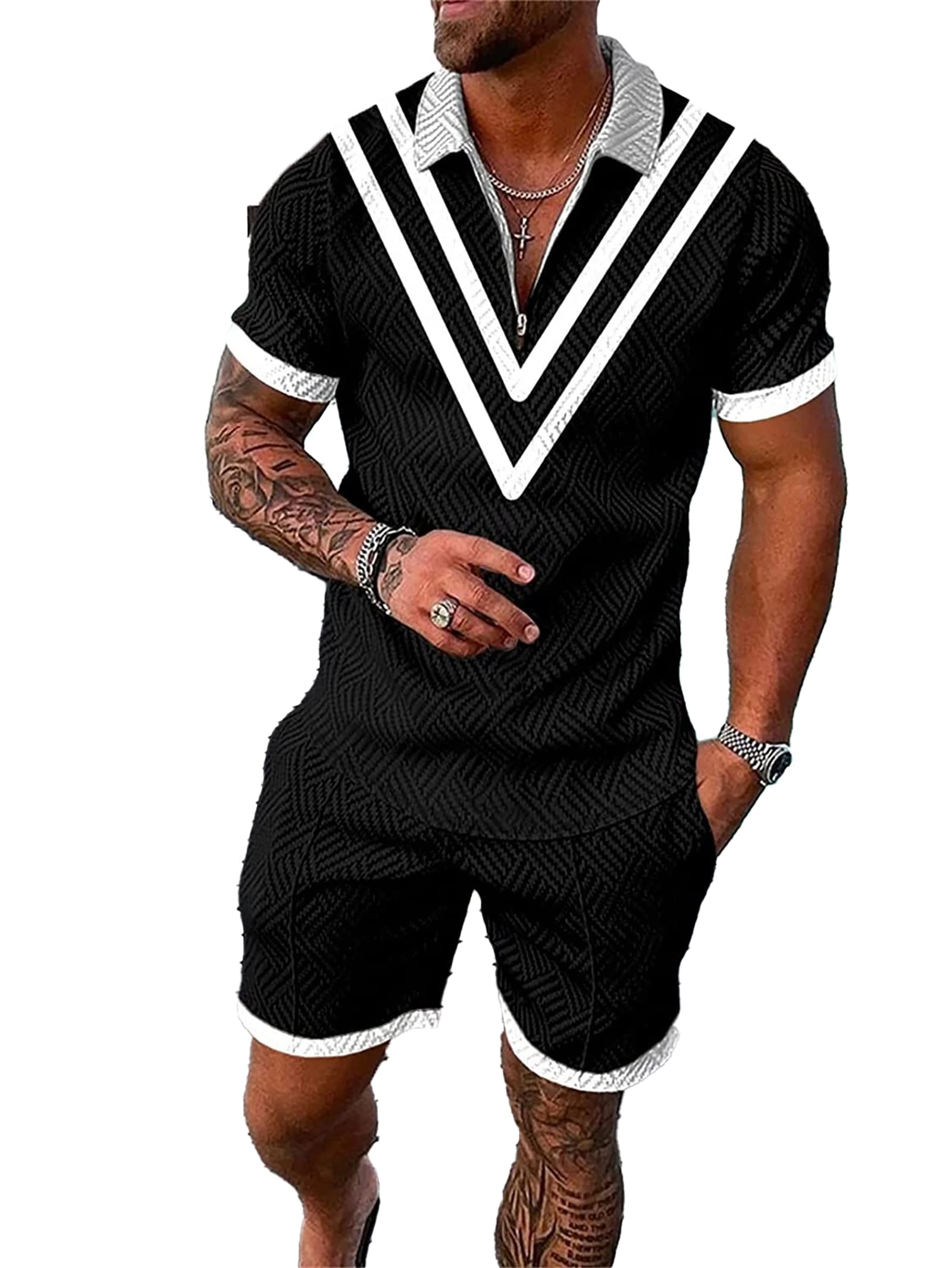 men's short sets outfits 2 piece summer tracksuit short sleeve polo shirt and shorts set casual sport suit