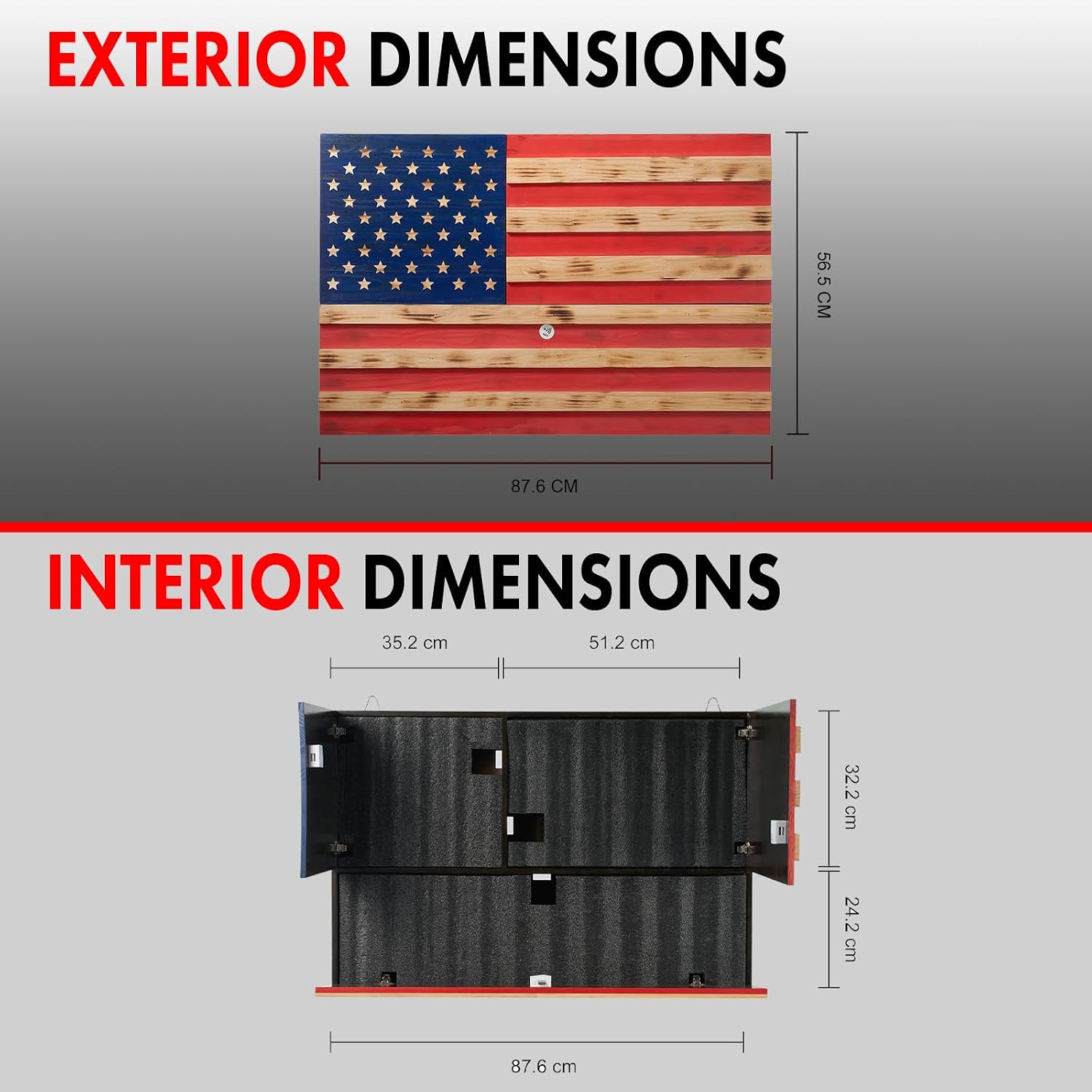 GUTE Tactical Rustic Hidden American Flag Gun with Trap Door, Wall Storage | 35" x 22.5" | Firearm, Magazine and Knives Storage Easy Installation | Secure & Safe Compartment | RFID Wall Rack