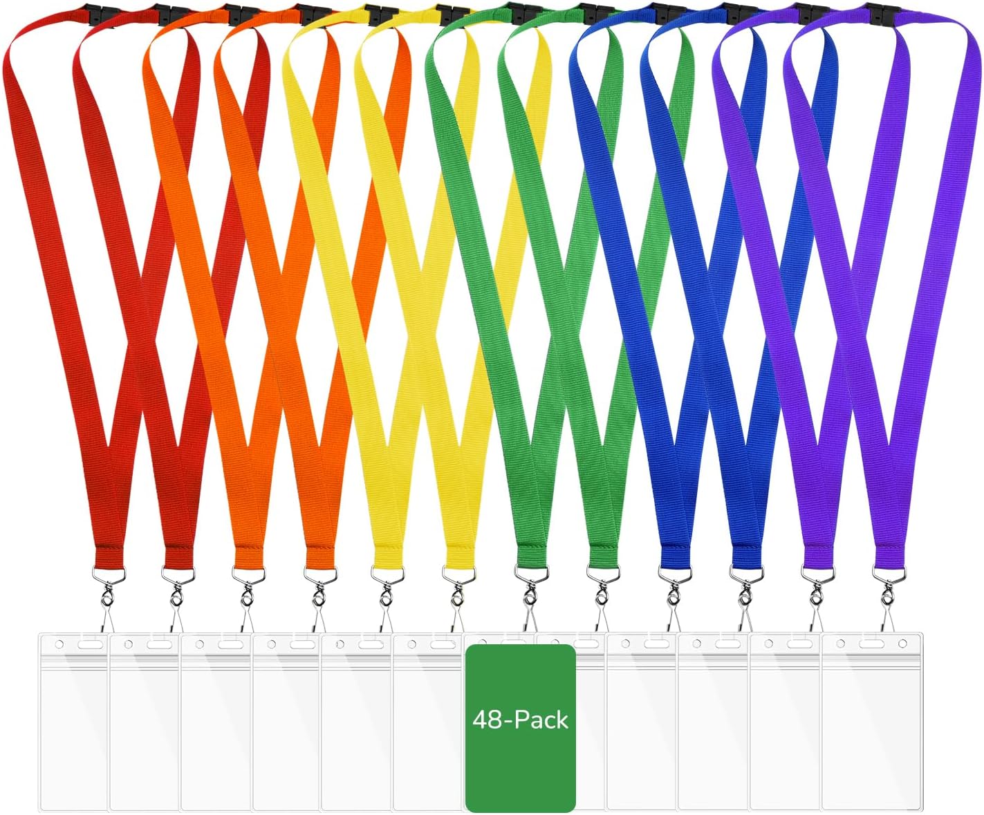 WEZEBEL 48-Pack Rainbow Breakaway Lanyards with Waterproof Badge Holders, Polyester Neck Straps for ID Cards, Events, Office, and Schools