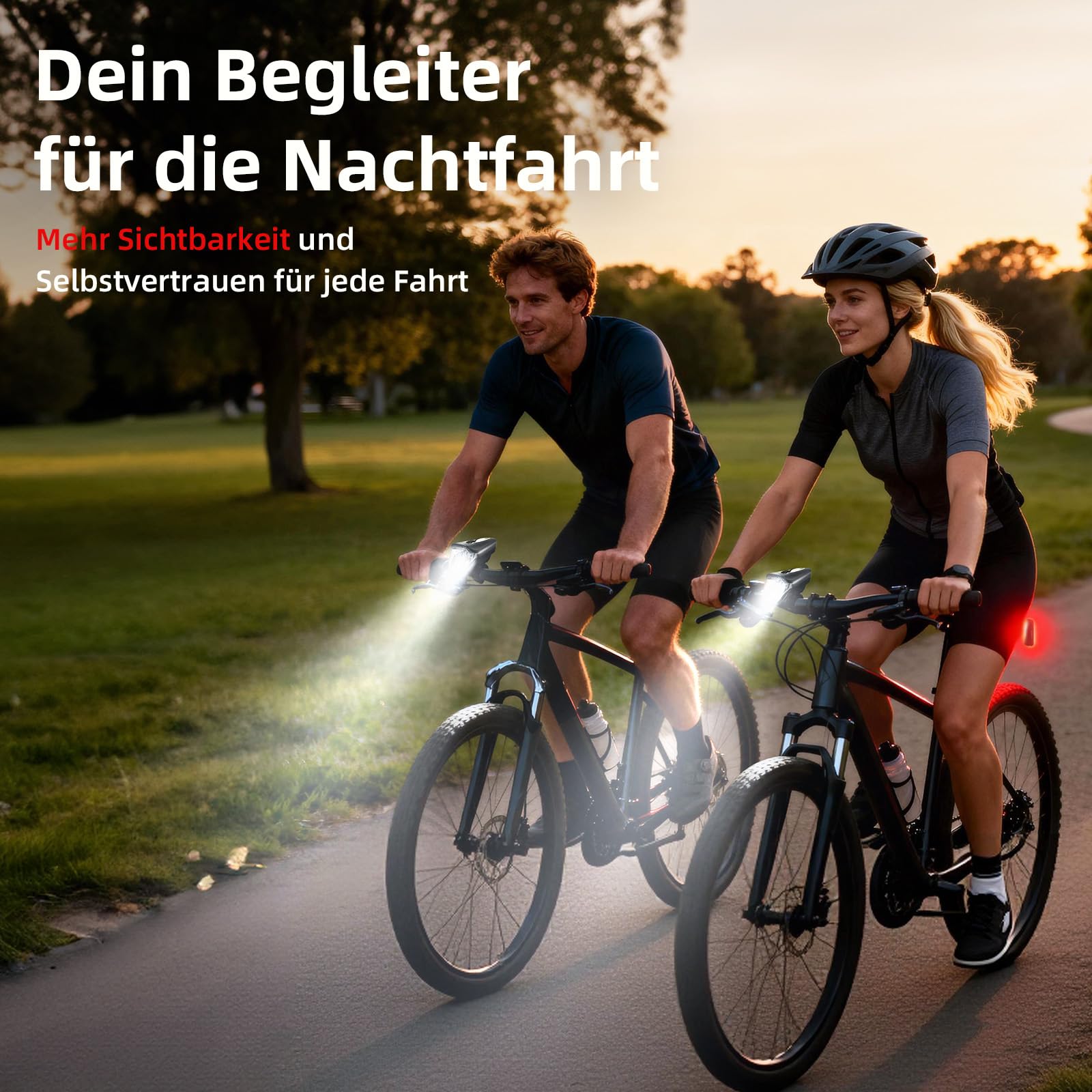 Fahrradlicht Set StVZO zugelassen, 100 Lux Frontlicht mit Auto-Modus, Rücklicht mit Bremslicht blinkend, USB-C aufladbar, Akkuanzeige, IPX4 spritzwassergeschützt, einfache Montage