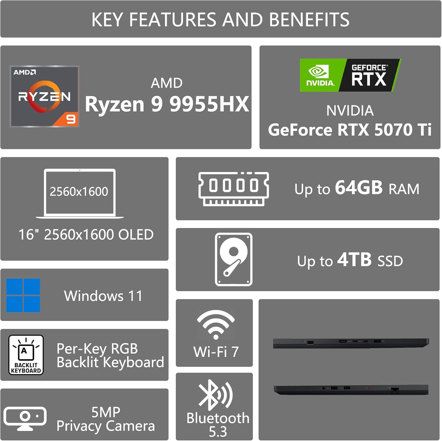 Lenovo Legion Pro 7 Gaming Laptop | 16" 2560x1600 OLED 240Hz | AMD 16-core Ryzen 9 9955HX | 32GB DDR5 2TB SSD | GeForce RTX 5070 Ti 12GB Up to 992 AI Tops | Per-Key RGB Backlit Win11 w/DLCA Accessory - Image 3