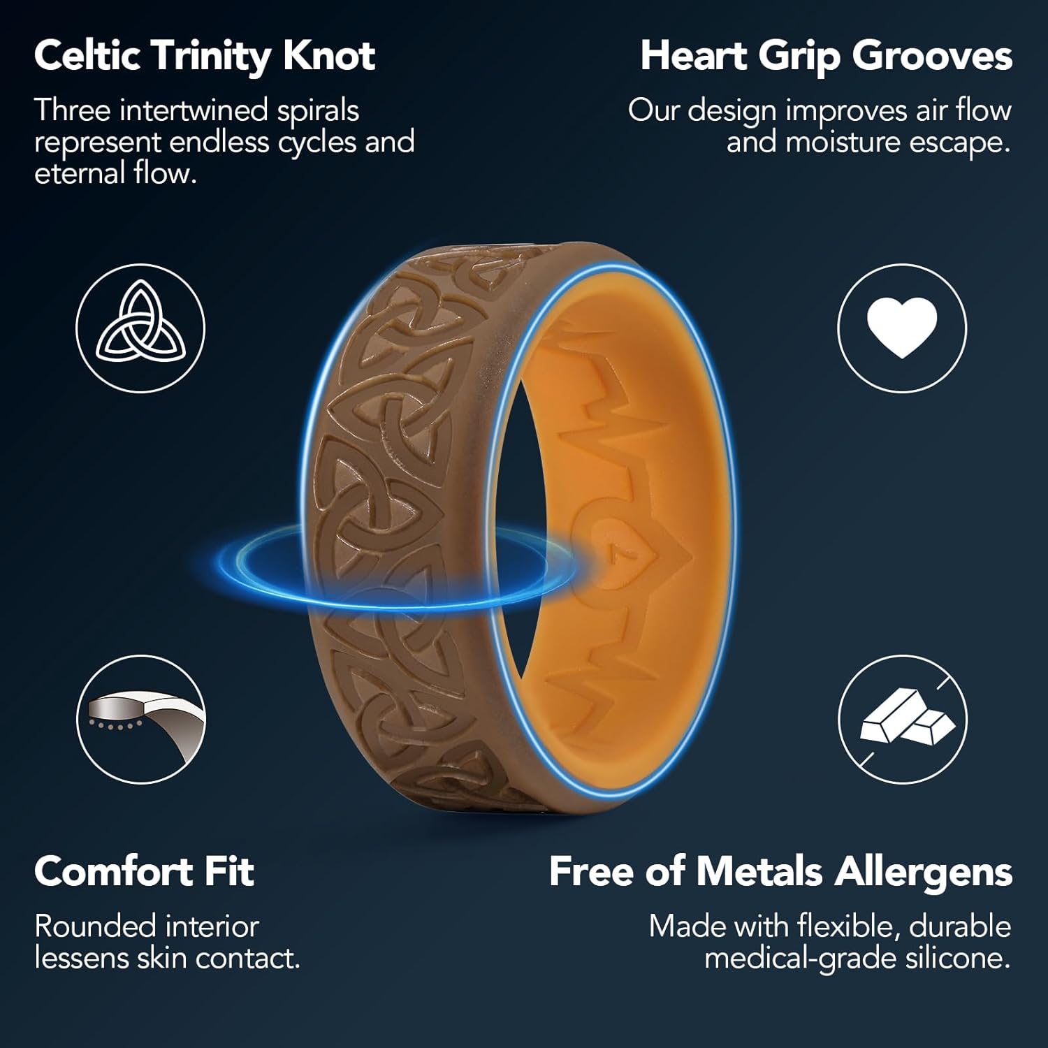 King Will Silicone Wedding Rings For Men, 4 Pack Rubber Wedding Bands with Celtic Knot Pattern, 8mm Wide 2.2mm Thick, Comfort Fit Size 13 - Image 2