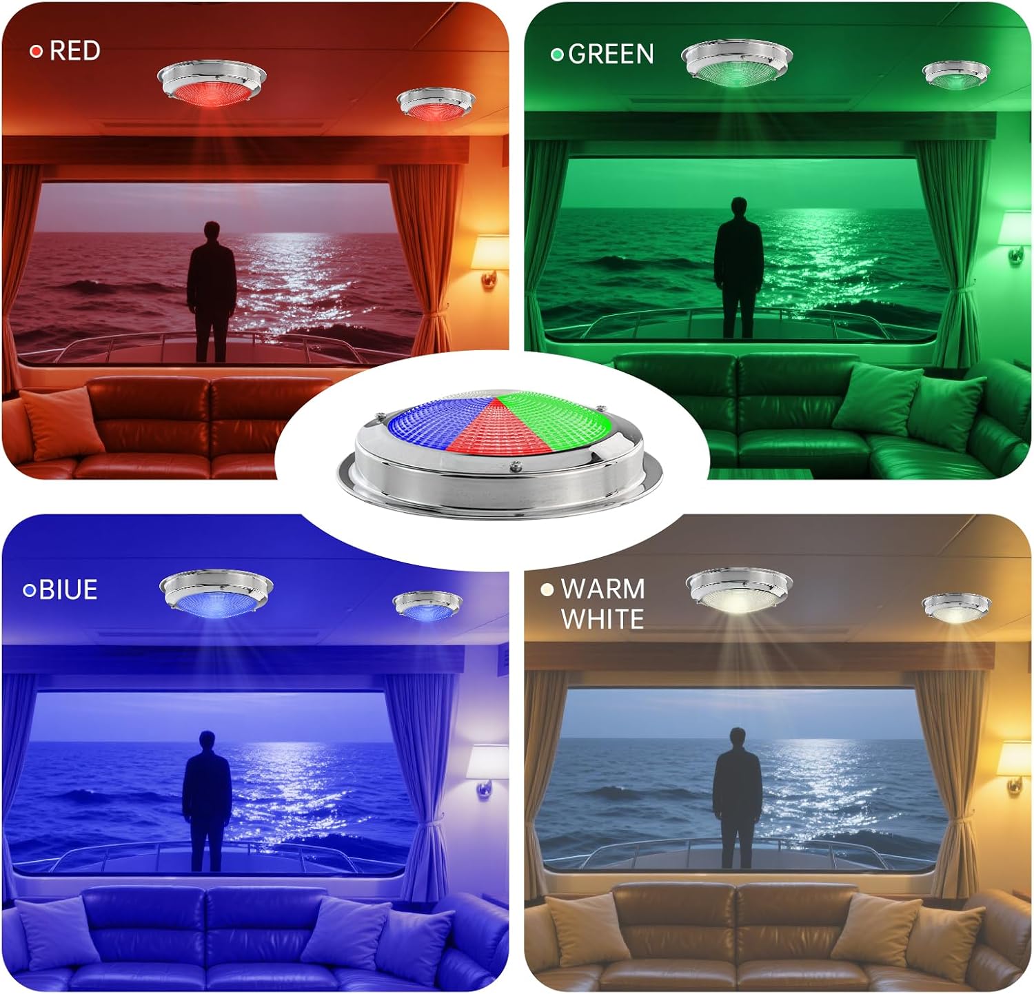 Marine Dome Light,Remote Control Full-Color RGBW LED,Adjustable Brightness and Color,Boat Interior Cabin Lighting,12V DC, 5-Inches (RemoteControl Not Included)