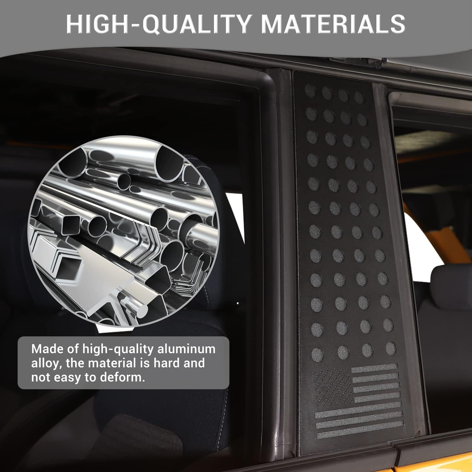 for Bronco B Pillar Post Trim Cover American Flag Decal for Ford Bronco 2021 up 4-Door Black Exterior Accessories 2pcs