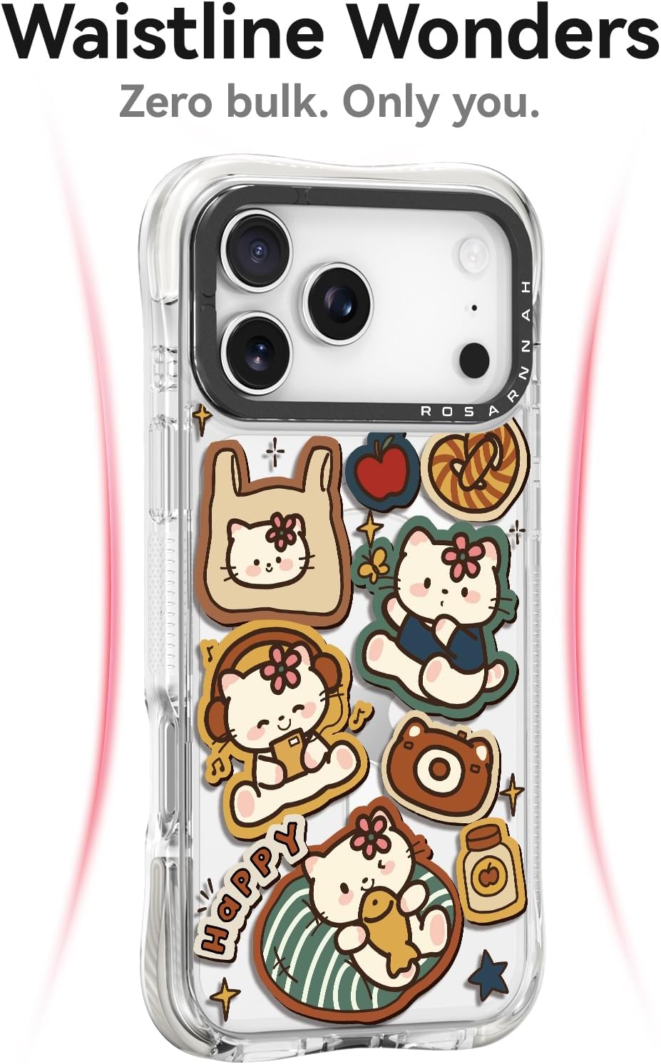 Rosarnnah for iPhone 17 Pro Max Case Cute - Compatible with Magsafe - Military-Grade 20 ft Drop Protection Shockproof Phone Case - Funny Happy Kitty Cat Design (6.9") Glitter Clear