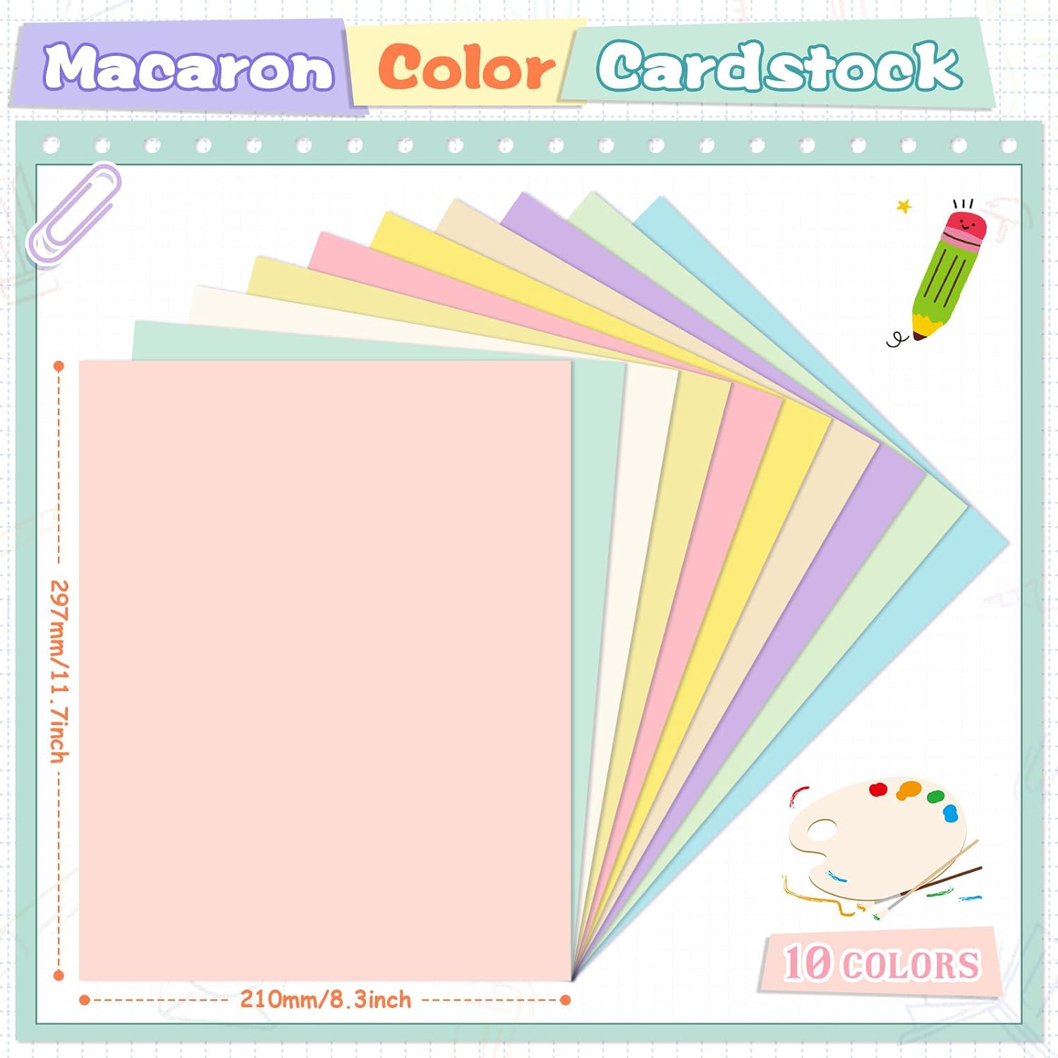 Cholemy 250 Sheets Colored Cardstock Bulk 8.3 x 11.7 Inch Pastel Cardstock Printer Paper Thick Assorted Construction Paper for Gift Scrapbook Card Making Printer School DIY (Macaroon Colors)