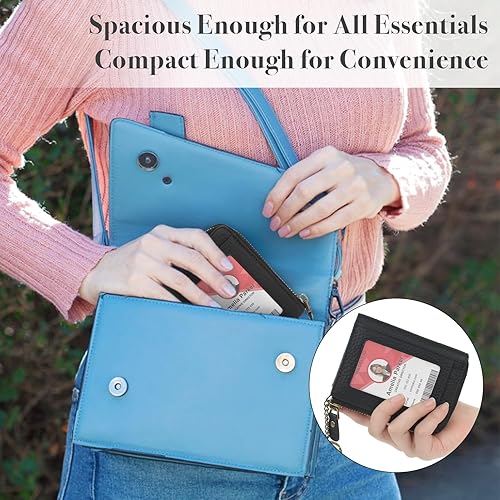 Miniatura 4 de kilofly Cartera de piel auténtica con ranura para tarjetas de identificación + organizador de cables para llavero, Negro (Black New), Classic