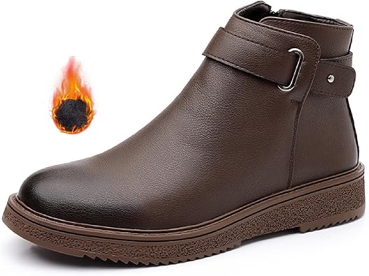 Mens Leather Platform Chelsea Ankle Boots with Side Zipper Fashion Comfortable Anti-Slip Flat Booties for Fall Winter Casual Dress Boots