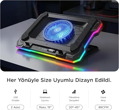 Rampage Cyclone S49 RGB Fanlı 14-19'' LED Ekranlı Notebook Soğutucu
