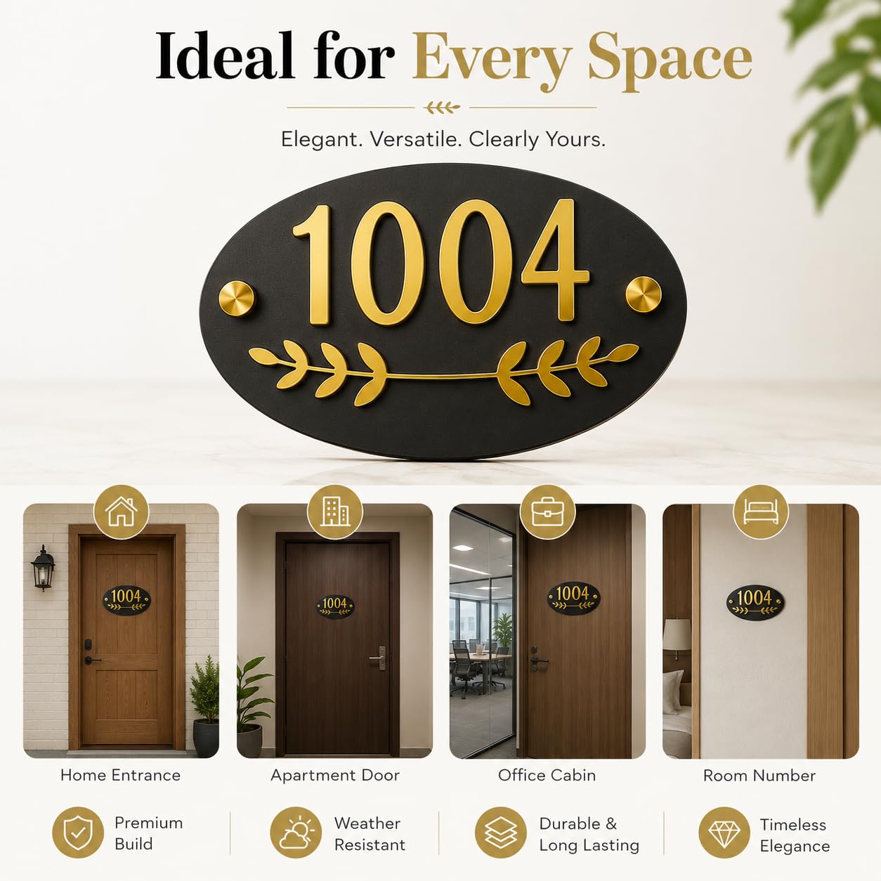 Customized Door Number plate for home, flat & office | 6×4 inches | house number plate with 3D Flat Numbers | Acrylic door numbers for home 3