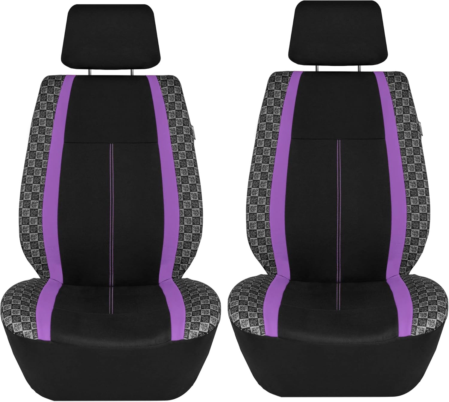 We Are Young Life is Fun™ Checker Car Seat Covers Universal Fit Interior Accessories Full Set Purple Seat Cover Combo Steering Wheel Cover and Seat Belt Pads, Airbag and Split Rear Car Seat Covers