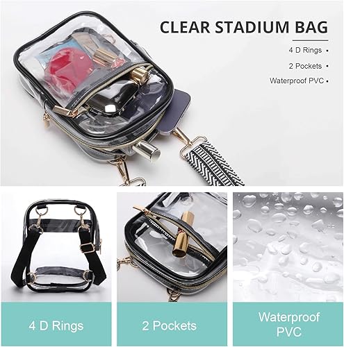 Miniatura 5 de Bunnychill Bolsa transparente aprobada para estadios, bolsa cruzada transparente para mujer, bolsas transparentes para estadios para eventos