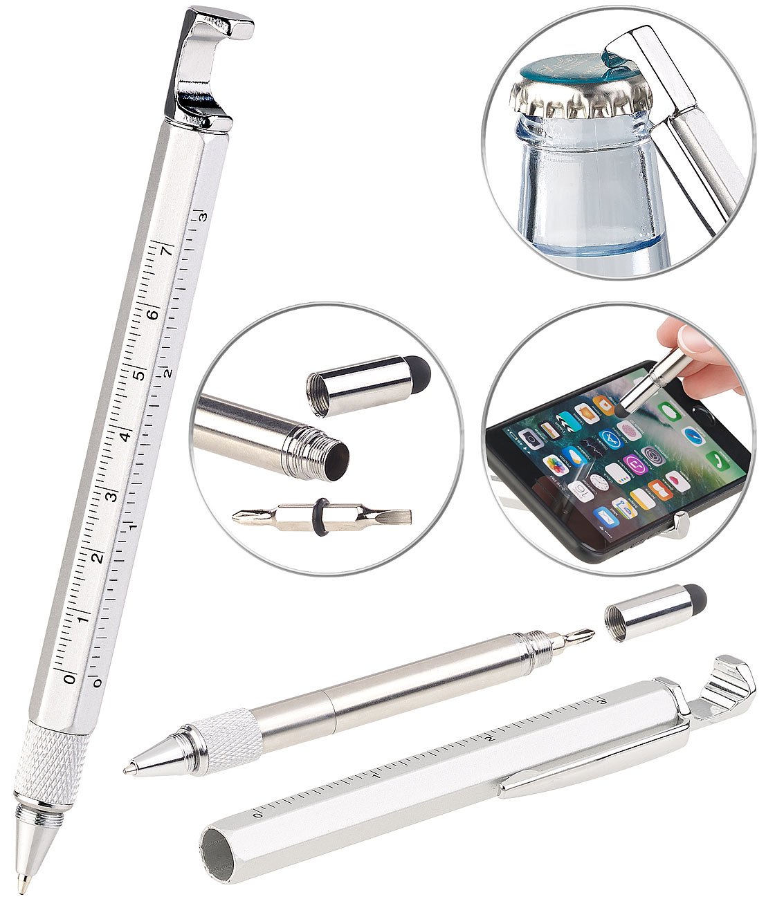 PEARL Multitool Kugelschreiber – 7 Funktionen Inkl. Touchpen, Schraubendreher & Flaschenöffner