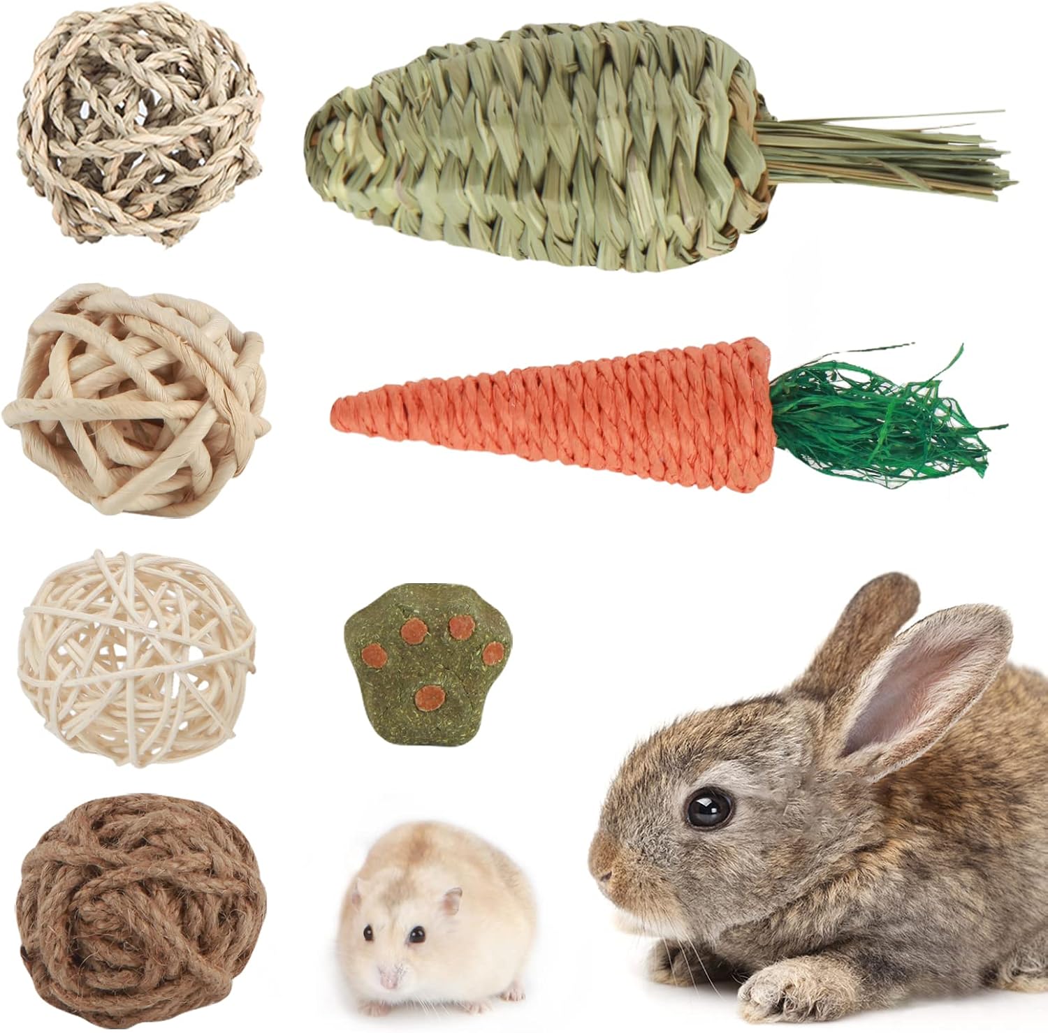 BUCATSTATE Rabbit Toys Natural Grass Takraw Play Balls Timothy Hay Sticks Chew Toys for Bunny, Hamster, Guinea Pig Chinchillas and Other…