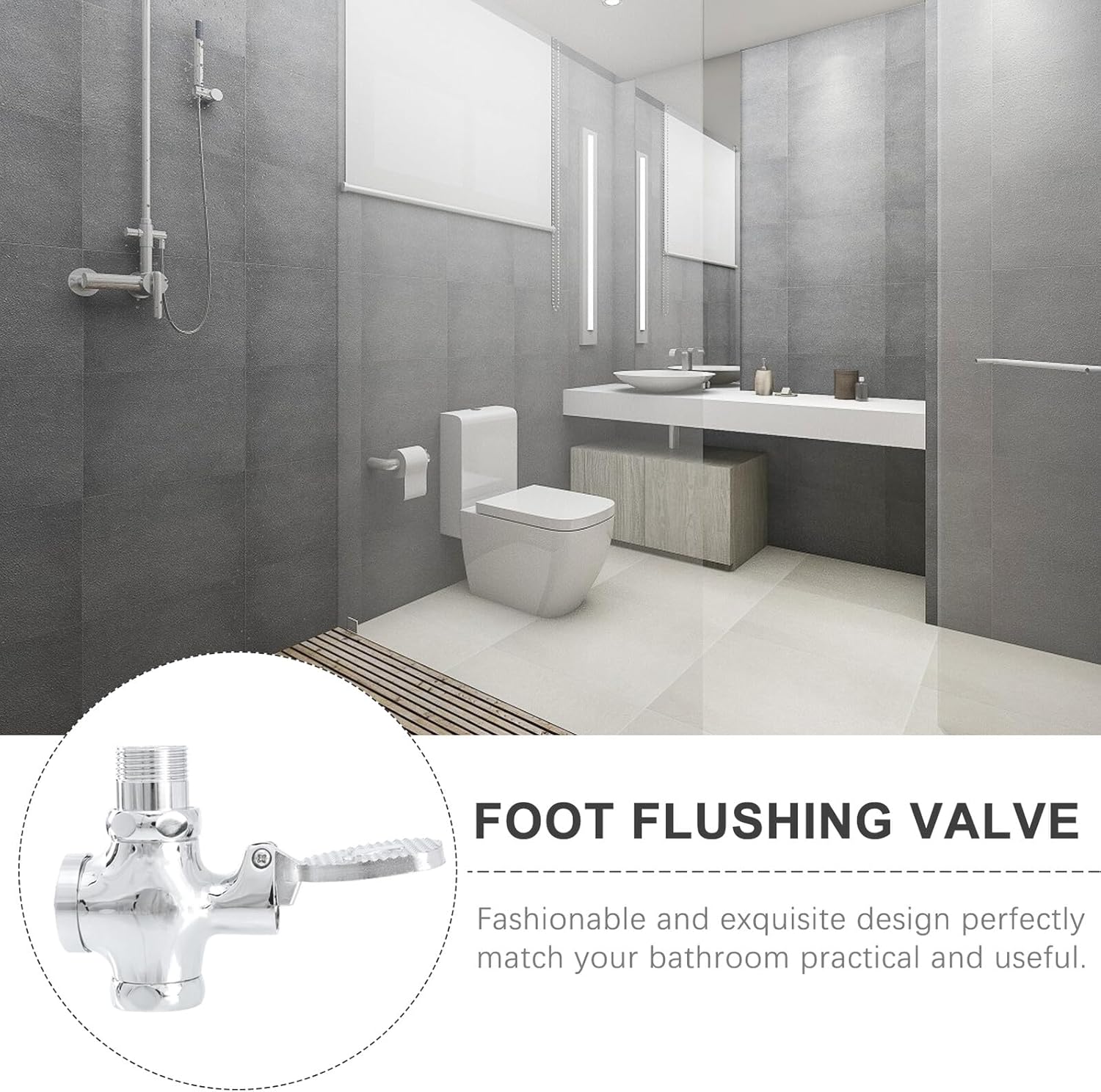 Kisangel Copper Foot Pedal Flush Valve Wear-resistant Toilet Flush Valve for Urinals Easy to Install for Home Office Hotel Use