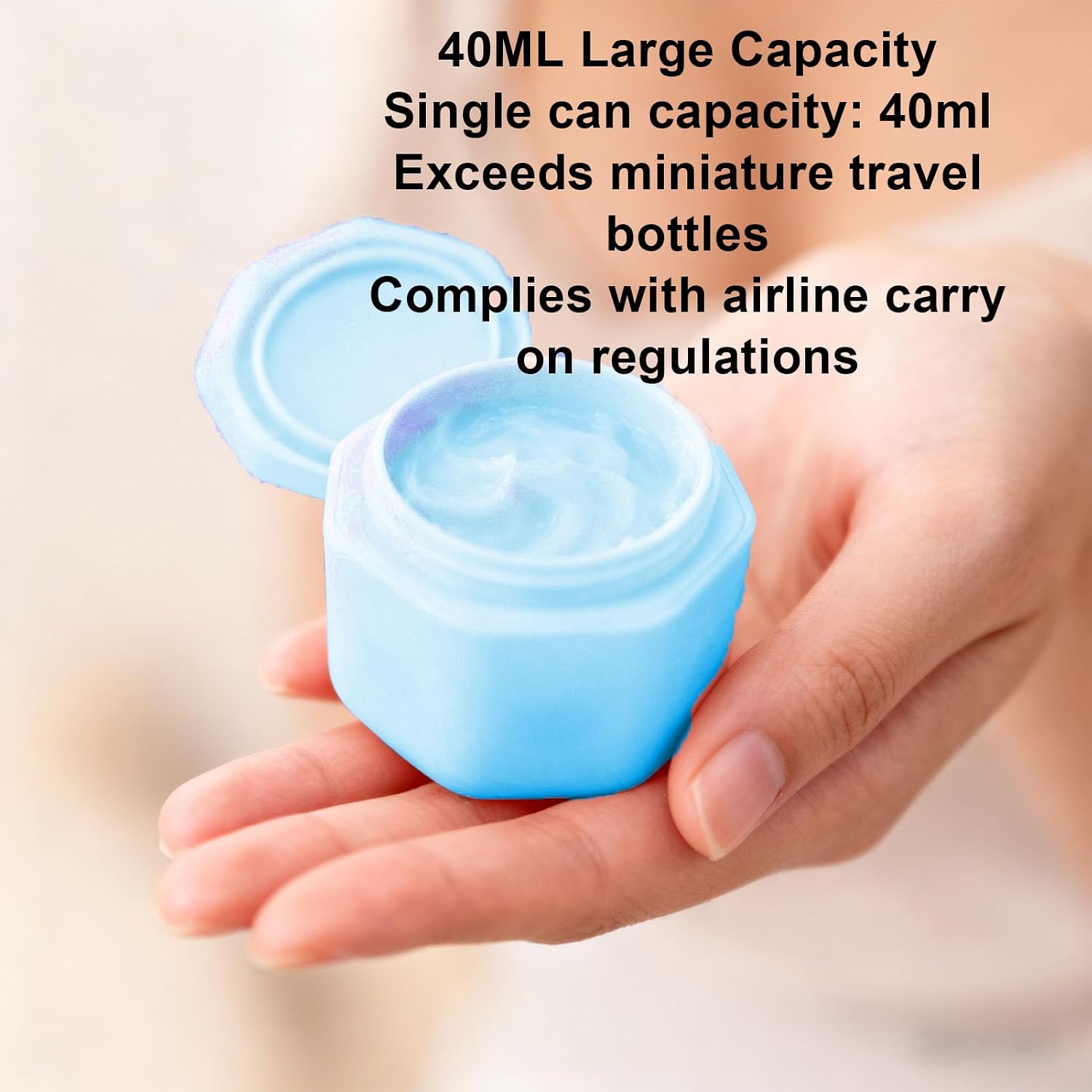 ZJchao Magnetic Travel Toiletry Containers, 3 Pcs 40ml Hexagonal Shape Hard Shell Magnetic Cream Jars with Lids Strong Magnets Toiletry Jars Set for Lotion Cleanser Shampoo Conditioner (Blue)