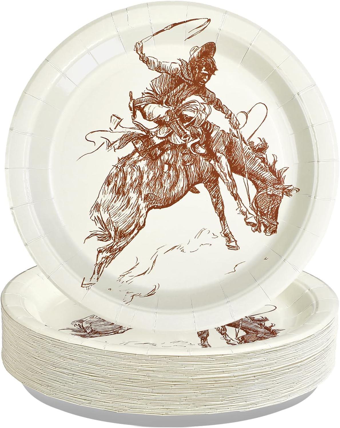50Pcs Western Cowboy Paper Plates 10" Heavy Duty Disposable Christmas Rodeo Dessert Plates Wild West Cowboy Party Decoration for Boy Men Western Themed Birthday First Rodeo Bachelorette Party Supplies