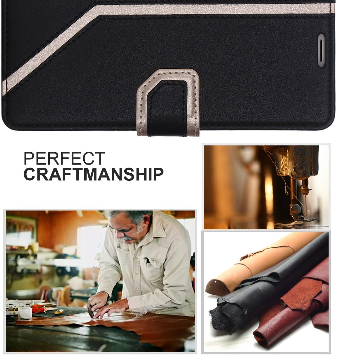 FYY Leather Case with Mirror for Samsung Galaxy Note 8, Leather Wallet Flip Folio Case with Mirror and Wrist Strap for Galaxy Note 8 Black