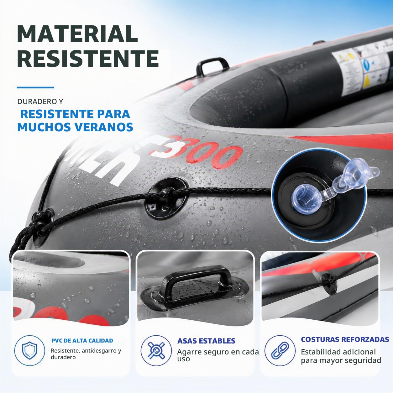 Bote inflable de 220 x 110 cm, para niños y adultos con pádel y cuerdas, barco inflable, bote de remo y bote de remos