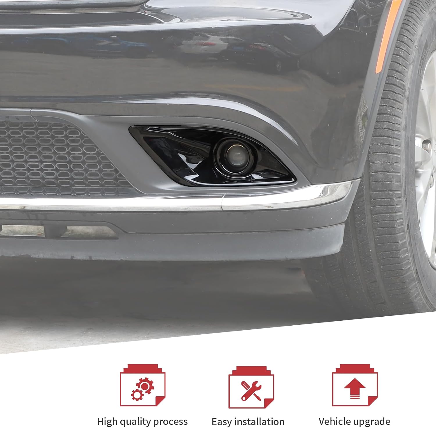 JeCar Black Front Fog Light Cover Trim Fit for Dodge Durango 2011-2020 Fog Light Bezel Trim (1Pair)