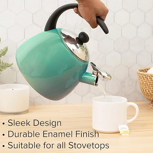 Miniatura 2 de Farberware Tetera domo, tetera silbante, apta para estufas, esmalte de porcelana sobre acero al carbono, sin BPA, a prueba de óxido, mango frío, 3