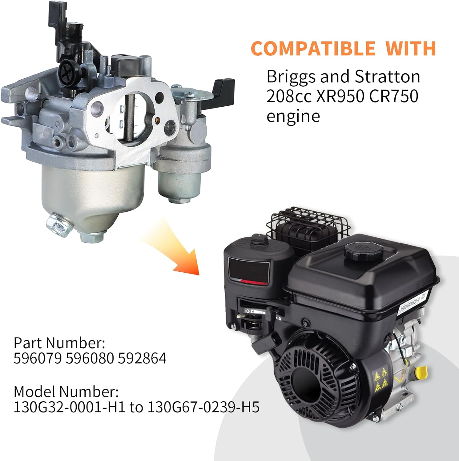 WOTIAN 590607 Pull Start Assembly and 596079 Carburetor Compatible with BS 208cc CR950 CR750 Engine Parts