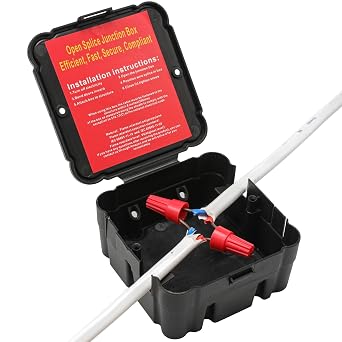 Black Open Splice Junction Box 1 Pack,Open Splices Repair Open Splices, 5 Second Installation Splice Box, Wire Electrical Junction Box with Cover V0 Flame Retardant RatingHighest Level 1
