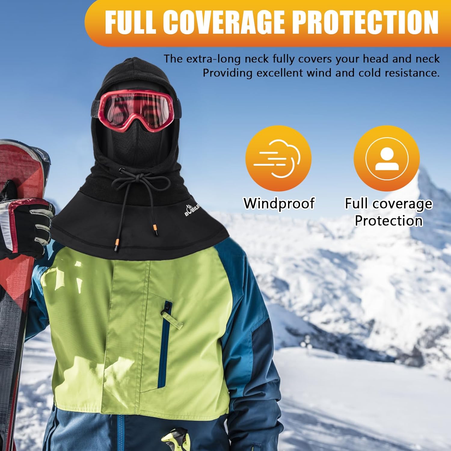 Thermal Winter Double Thickened Balaclava -Full Face Cold Weather Fleece Ski Hat Cap Face Mask Hood for Outdoors Skiing Cycling Black - Image 3