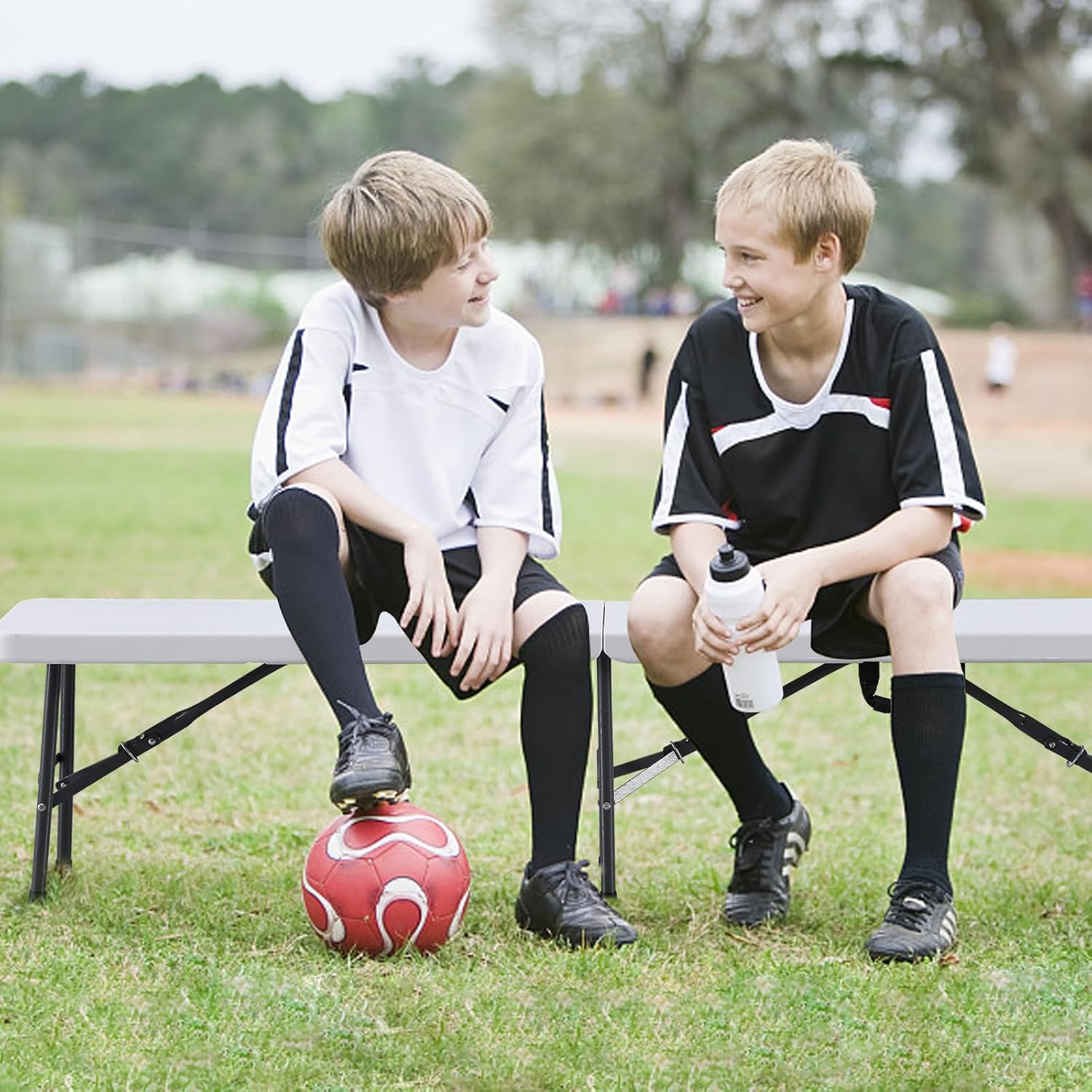 BOOSDEN 6 ft Plastic Folding Bench, Portable Foldable Bench Seating, Indoor Outdoor Bench with Handle, Collapsible Benches for Outside, Picnic, Camping, Soccer Activity, Party, 1 Pack