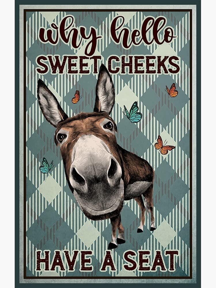 Houvssen Tin Signs Vuntage Kitchen Why Hello Sweet Cheeks Donkey Vintage Poster Funny Donkey Art Bathroom Wall Decor Farmhouse Decor Donkey Lovers Gift 6X8 Inch