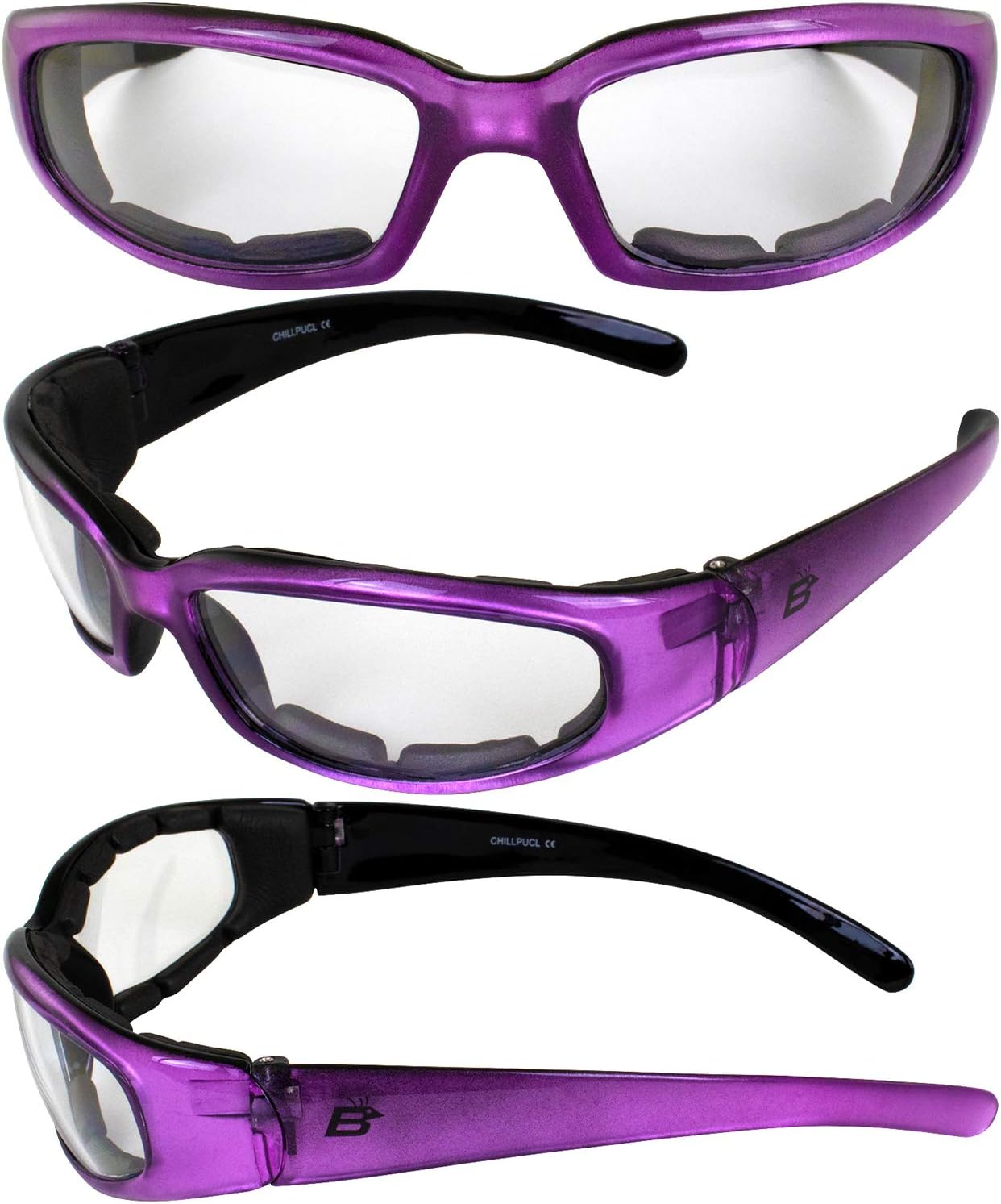 Birdz Eyewear Chill Women's Motorcycle Sunglasses Padded 2 Pairs Purple Frames Clear & Super Dark Lenses image 6 of 7 B08S469Y36