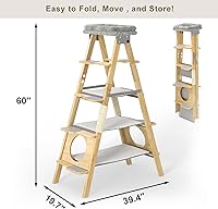 Vista 7 de GDLF Modern Wood Cat Tree Foldable Ladder Design with Hammock & Sisal Scratch Post, Solid Wood Tall Tower for Large Cat Easy Clean 60" H