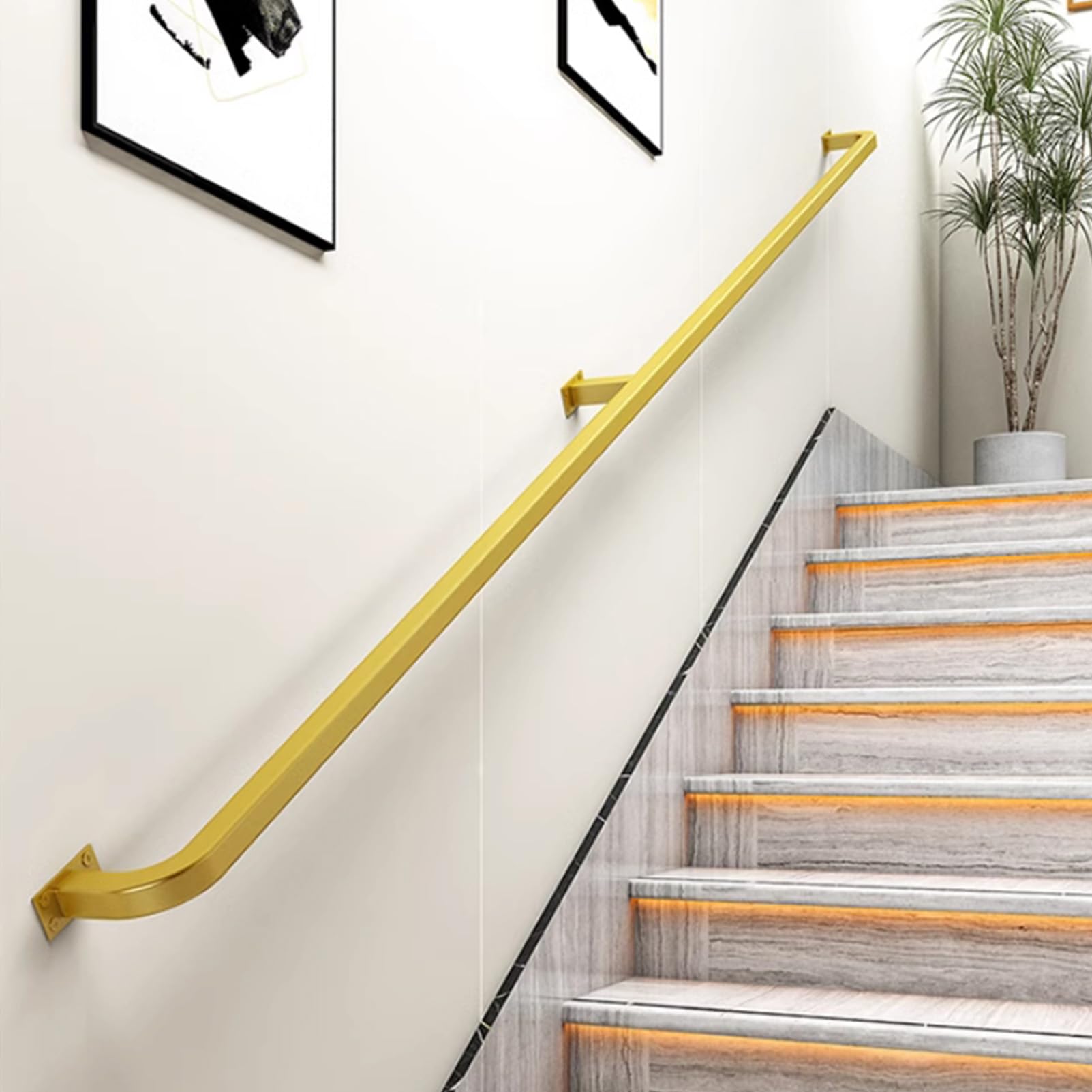 Schwarz Handlauf Innen Außen Handläufe für Treppen Treppenhandlauf für ältere Kinder Geländer Schmiedeeisen Treppengeländer Rutschfestes Sicherheitsgeländer mit Zubehör (80CM,Gold)