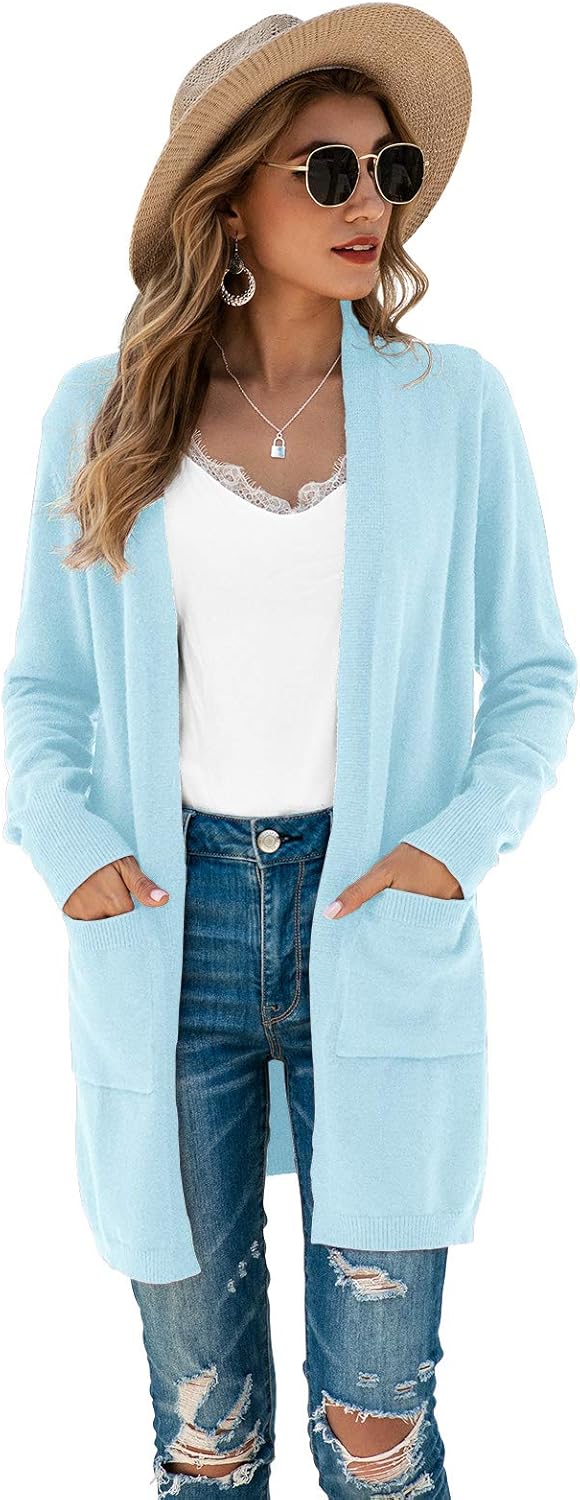 TASAMO Women's Kimono Cardigan Long Sleeve Open Front Casual Knit Sweaters Coat Oversized Soft Outwear with Pockets - Image 5